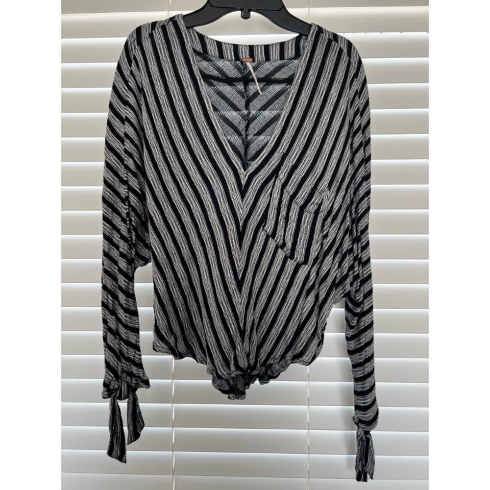 Free People Morning Stripe V-Neck Black White Dolman Top Shirt Blouse OB642024